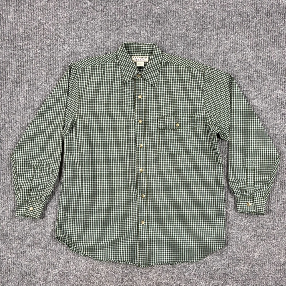 U.S. Expedition Mens Button Front Shirt Size Large Green Check Outdoor